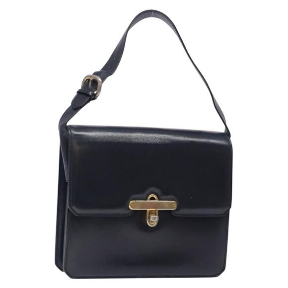 GUCCI Shoulder Bag Leather Navy Gold - Picture 1 of 16